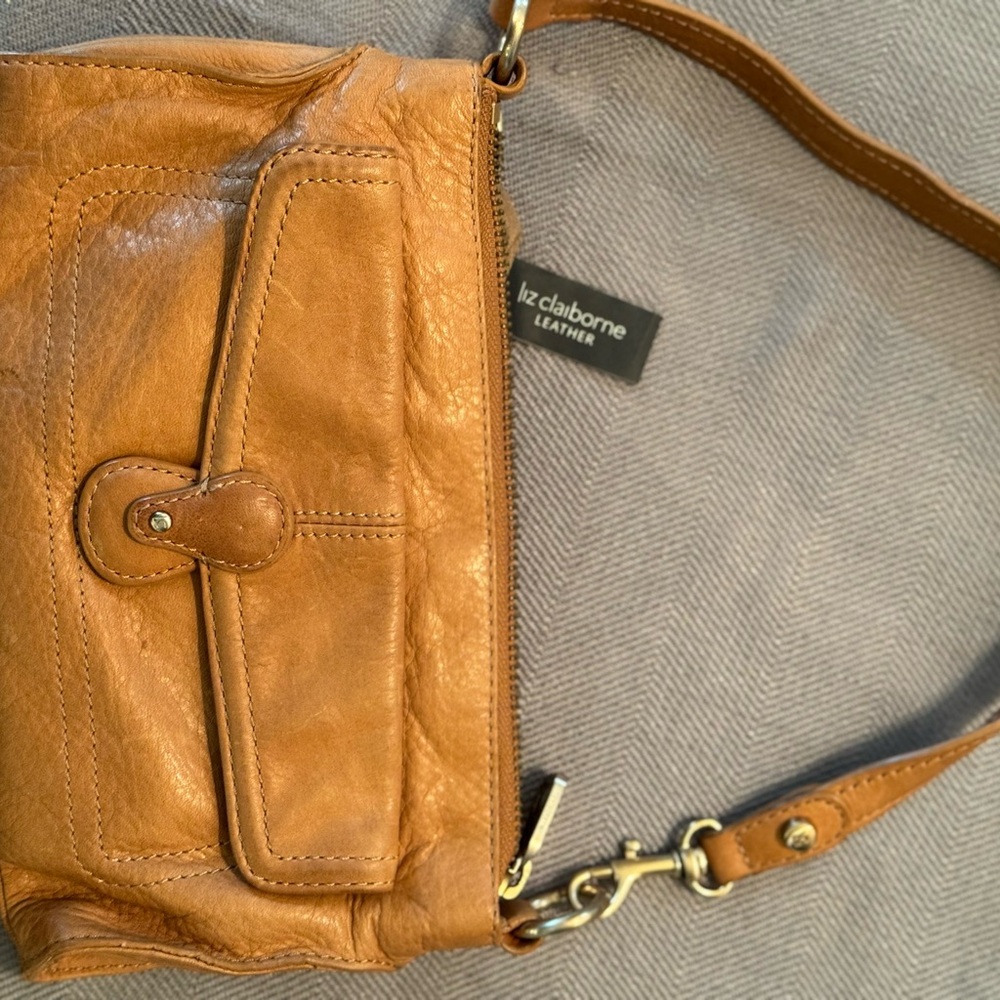Liz Claiborne Tan clutch carry Bag with Distressed Leather
